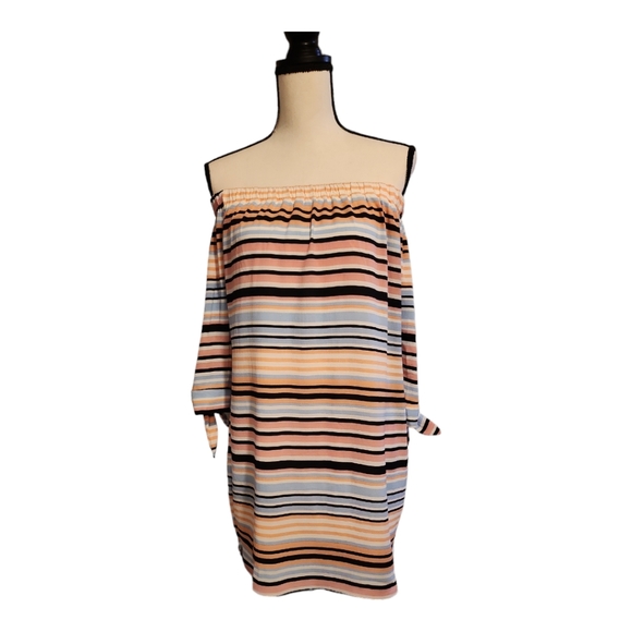 AS YOU WISH Multicolor Striped Off Shoulder Shift Half Sleeve Dress Size S - Picture 1 of 5